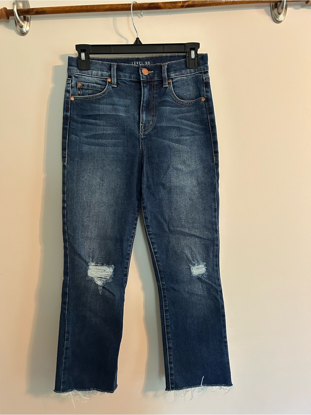 LEVEL 99 Women's Dark Blue Distressed Straight Jeans
